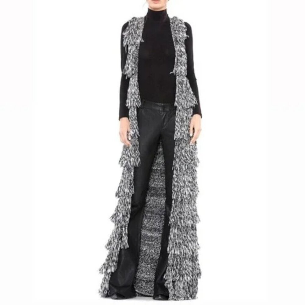 Nwot Alice + Olivia Yazmin Long Fringe Sweater Ve… - image 1